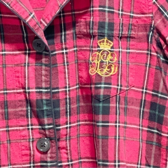 LAUREN RALPH LAUREN Women’s Red Blk Flannel Plaid Logo Button Up Night Shirt XS - Picture 4 of 9